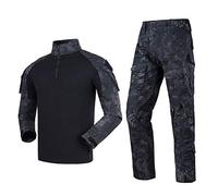 Traje de camuflaje para hombre, camiseta de combate de paintball, pantalones tácticos, manga larga con cremallera 1/4, traje militar, camuflaje al aire libre, ropa de caza BDU.., Python negro, L