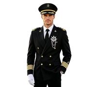 Traje de capitán de yate - Uniforme Cosplay Adulto Sombrero Guantes Corbata | Traje Capitán | Para Cruceros Vacaciones Pesca Navegación Mar Juego De Rol Espectáculo Y Diversión