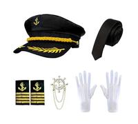 Traje de Capitán para Hombre | Sombrero Adulto Guantes Corbata Azul Marino Camisa Y Uniforme | Accesorios de yate Trajes de marinero | Para Cruceros Vacaciones y Viajes Navegación Juego