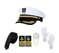 Traje de capitán yate - sombrero guantes corbata azul marino camisa uniforme para adultos, trajes de vela traje de capitán, para cruceros, excursiones, vacaciones, , navegación, juegos de roles y