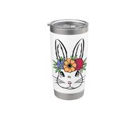 Traje De Cara De Conejo De Pascua Con Flores Para Días De Pascua Vaso térmico de acero inoxidable de doble pared