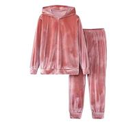 Traje de casa de terciopelo para mujer de 2 piezas con capucha, chándal de terciopelo suave de sudadera con capucha y pantalones, cómodo traje de ocio para días relajados, Style_i02 Rosa, XL