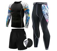 Traje de compresión para Hombre Conjunto Deportivo de 3 Piezas Trajes de Gimnasio de Secado rápido con Estampado gráfico Ropa Interior Mallas de Gimnasio Capa Base Top y Leggings Pantalones