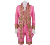 Traje de cosplay histórico británico para hombre, estilo victoriano, renacentista, tudor, rococó, con abrigo, chaleco y pantalones para obras de teatro, Halloween o fiesta de disfraces (M rosa)