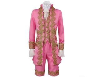 Traje de cosplay histórico británico para hombre, estilo victoriano, renacentista, tudor, rococó, con abrigo, chaleco y pantalones para obras de teatro, Halloween o fiesta de disfraces (M rosa)