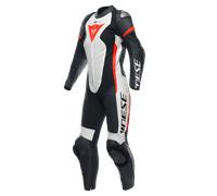 Traje de cuero Mujer Dainese GROBNIK 1PC perforado Negro/Blanco/Rojo Fluo