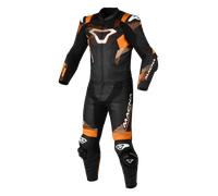 Macna Armadyl Traje de cuero de moto de dos piezas perforado, Negro/Naranja/Blanco, Talla 52