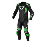 Macna Armadyl Traje de cuero de moto de dos piezas perforado, Negro/Blanco/Verde, Talla 56