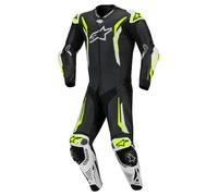Alpinestars GP Tech V5 traje de cuero de motocicleta perforado de 1 pieza, Negro/blanco/neón amarillo, Talla 52