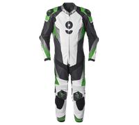GMS GRC-1 Traje de cuero de motocicleta de una pieza, Negro/Blanco/Verde, Talla 56