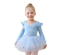 Traje de Danza Clásica para Niña con Manga Larga y Tutú Separable para Práctica de Ballet y Recital Elegante (C-Blue, 3-4Years)