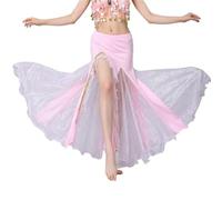 Traje de Danza del Vientre Falda de danza del vientre brillante for mujer, traje salón largo, actuación en el escenario, vestido práctica Danza Oriental(Pink)