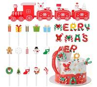 Traje de Decoración de Pastel de Papá Noel Decoración de La Torta de Navidad con Lindo Papá Noel Tren Rojo Letras MERRY XMAS Decor de Cupcake & Postres para Fiestas de Navidad (Rojo)