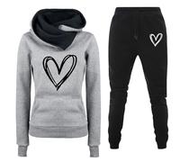 Traje de deporte para mujer, 2 piezas, con capucha, manga larga, conjunto de ropa interior, cómodo, para otoño e invierno y pantalones elegantes, cálidos, gris, L