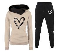 Traje de deporte para mujer, 2 piezas, con capucha, manga larga, conjunto de ropa interior, cómodo, para otoño e invierno y pantalones elegantes, cálidos, caqui, XXXL