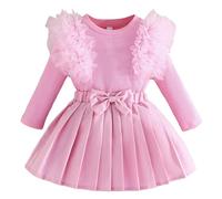 Traje De Dos Piezas Chica De Manga Larga Costillas Alto Lazo De Tul MiFalda Casual Ropa Corpile(18-24 Months)