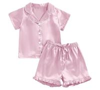 Traje de dos piezas con blusa y pantalones cortos de manga corta con botones y solapa a la moda para niñas Trajes De Dama