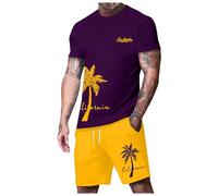 Traje de dos piezas para hombre con camiseta de manga corta, pantalones cortos estampados, camisa con diseño erótico, pantalones cuartos a juego para casual, dorado, M