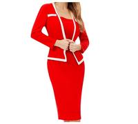 Traje de Dos Piezas Vestido Corto y Blazer Mujer Traje Conjunto Vestido Elegante Oficina Negocios Color sólido Moda Casual Fiesta Manga Larga Slim fit Vestidos de Noche Diario Talla Grande 2025