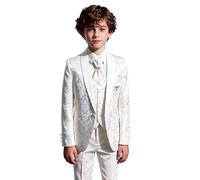 Traje de Esmoquin de comunión Estampado para niños, Ajuste Delgado, Conjunto Completo de 5 Piezas para Ocasiones Harput 23 Marfil, Tamaño 11 Años EU