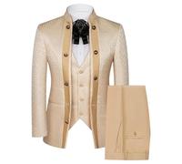 Traje de esmoquin floral de alta calidad para hombre, 3 piezas, ajustado, para boda, graduación, novio, caqui, L