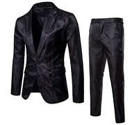 Traje de esmoquin para hombre, ajuste delgado, traje jacquard de 2 piezas, blazer y pantalones de un solo pecho para boda, fiesta de negocios, conjuntos elegantes y elegantes, patrón jacquard que