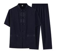 Traje De Espiga De Lino De Algodón para Hombres, Ropa De Arte Marcial De 2 Piezas, Pantalón Chino De Manga De Chino, Tai Chi Kung Fu Disfraz(Size:180,Color:c)