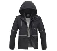 Traje de esquí con capucha para hombre, color sólido y resistente al viento, chaqueta cálida y transpirable, Negro , XL