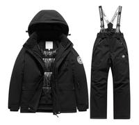 Traje de esquí de invierno para niños y niñas, térmico, traje de nieve para clima frío, Negro , 10-11Years