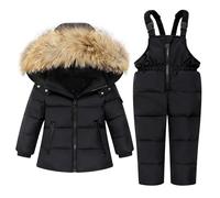 Traje de esquí infantil con chaqueta de plumón, chaqueta de plumón con capucha + pantalones de esquí para bebé y niñas, traje de nieve, 2 piezas de conjunto de esquí de invierno, abrigo de plumón