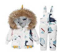 Traje de esquí infantil con chaqueta de plumón, chaqueta de plumón con capucha + pantalones de esquí para bebé y niñas, traje de nieve, 2 piezas conjunto de esquí de invierno, abrigo de plumón peto de