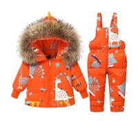 Traje de esquí infantil con chaqueta de plumón, chaqueta de plumón con capucha + pantalones de SK i bebé niñas mono de nieve, 2 unidades conjunto de esquí de invierno, abrigo de plumón de SK i, rosa 1