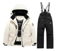 Traje de esquí para niños y niñas, cálido, térmico, para actividades al aire libre en climas fríos, Negro , 8-9Years