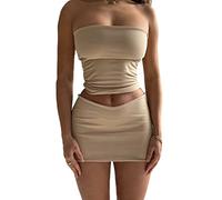 Traje de falda de verano Para Mujeres Y2K falda plisada conjuntos sin mangas fuera del hombro Tank Top+cintura alta Falda Vintage 2 piezas falda conjunto tubo Crop Top+Mini Falda Verano Streetwear
