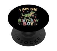 Traje de Fiesta de Dinosaurio Retro con Texto en inglés I Am The Birthday Boy PopSockets PopGrip Adhesivo