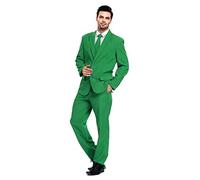 Traje de Fiesta para Hombre, Color sólido, Traje de Ocio para Fiesta de Halloween con Corbata y Pantalones Verte Oscuro M