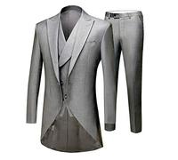 Traje de Frac Largo de 3 Piezas para Hombre Blanco con Solapa de Muesca Un Botón Trajes de Boda Esmóquines para Novio, gris, 50