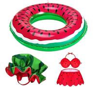 Traje de ganso hawaiano de sandía, conjunto de bikini de 5 piezas para estatua de ganso de 23 pulgadas, incluye sombrero, gafas de sol de corazón, anillo de natación, parte superior de venta, falda