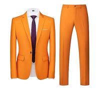 Traje de graduación para hombre, traje delgado de 2 trajes de negocios, boda, fiesta, chaqueta y pantalones, traje de Halloween para hombre, naranja, L