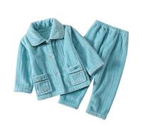 Traje De Halloween Familia Conjuntos de Pijamas de Lana para niños, Camisa de Manga Larga con Botones y Pantalones Largos, Ropa de Descanso sólida para niños y niñas, 2 uds. Trajes (Green, 3-4 Years)