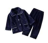 Traje De Halloween Familia Conjuntos de Pijamas de Lana para niños, Camisa de Manga Larga con Botones y Pantalones Largos, Ropa de Descanso sólida para niños y niñas, 2 uds. Trajes (Navy, 8-9 Years)