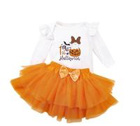 Traje de Halloween para niñas, Lindo Disfraz Calabaza, Mono Manga Larga con Falda, Conjunto Fiestas y Celebraciones navideñas. De Señora