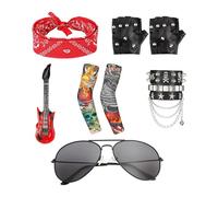 Traje De Heavy Metal De 8 Piezas, Disfraz De Estrella De Rock, Accesorios Punk, Accesorios para Disfraces De Discoteca, Disfraces para Niños Y Niñas, Disfraz De Rockero para Eventos De Rock, Fiestas