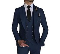Traje de Hombre 2 Piezas Slim Fit Doble Botonadura Blazer y Pantalones Boda Novio Smoking Pico Solapa Formal Baile de graduación, Azul Marino, S