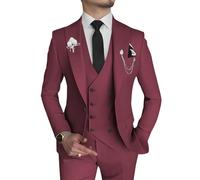 Traje de Hombre 2 Piezas Slim Fit Doble Botonadura Blazer y Pantalones Boda Novio Smoking Pico Solapa Formal Baile de graduación, borgoña, M