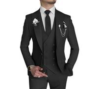 Traje de Hombre 2 Piezas Slim Fit Doble Botonadura Blazer y Pantalones Boda Novio Smoking Pico Solapa Formal Baile de graduación, Negro, XL
