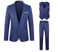 Traje De Hombre 3 Piezas Smoking Blazer Pantalones Chaleco con Un Botón Monocromo Elegante Formal Completo De Hombre Ajustado Ceremonia Traje De Novio Casual De Negocios Cena Trajes De Trabajo, Marina