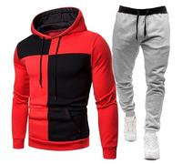 Traje de hombre Conjunto completo de chándal de invierno de forro polar con capucha, estampado de lunares y cremallera para una comodidad informal y un atuendo elegante de viaje, rojo, M