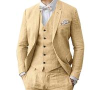 Traje de hombre de lino de 3 piezas formal para negocios, chaqueta de solapa esmoquin para boda, para padrinos de boda, para fiestas, champán, 60