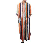Traje de Hombre Musulmán Caftán Traje Musulmanes Túnica árabe para Traje de Hombre Raya Manga Larga Abaya Kaftan Islámico Top Vestidos Bata Suelto casa Talla Grande